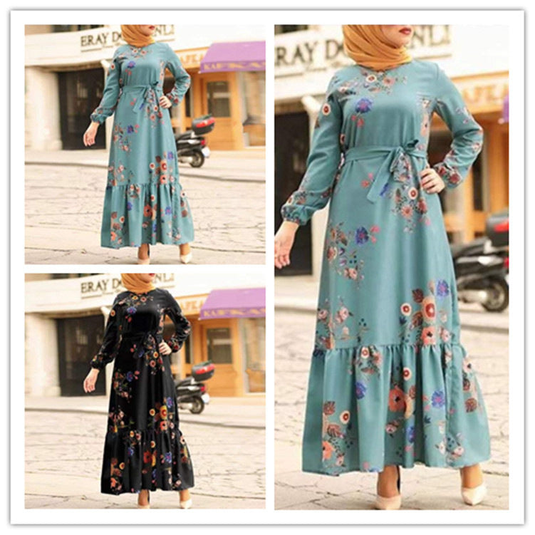 Turkish Muslim Women's Long Sleeve Printed Robe