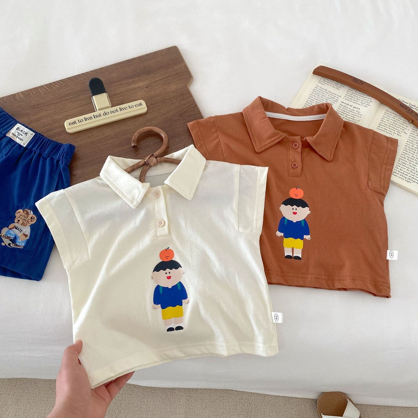Boy's Cartoon Western Style Striped Short Sleeve