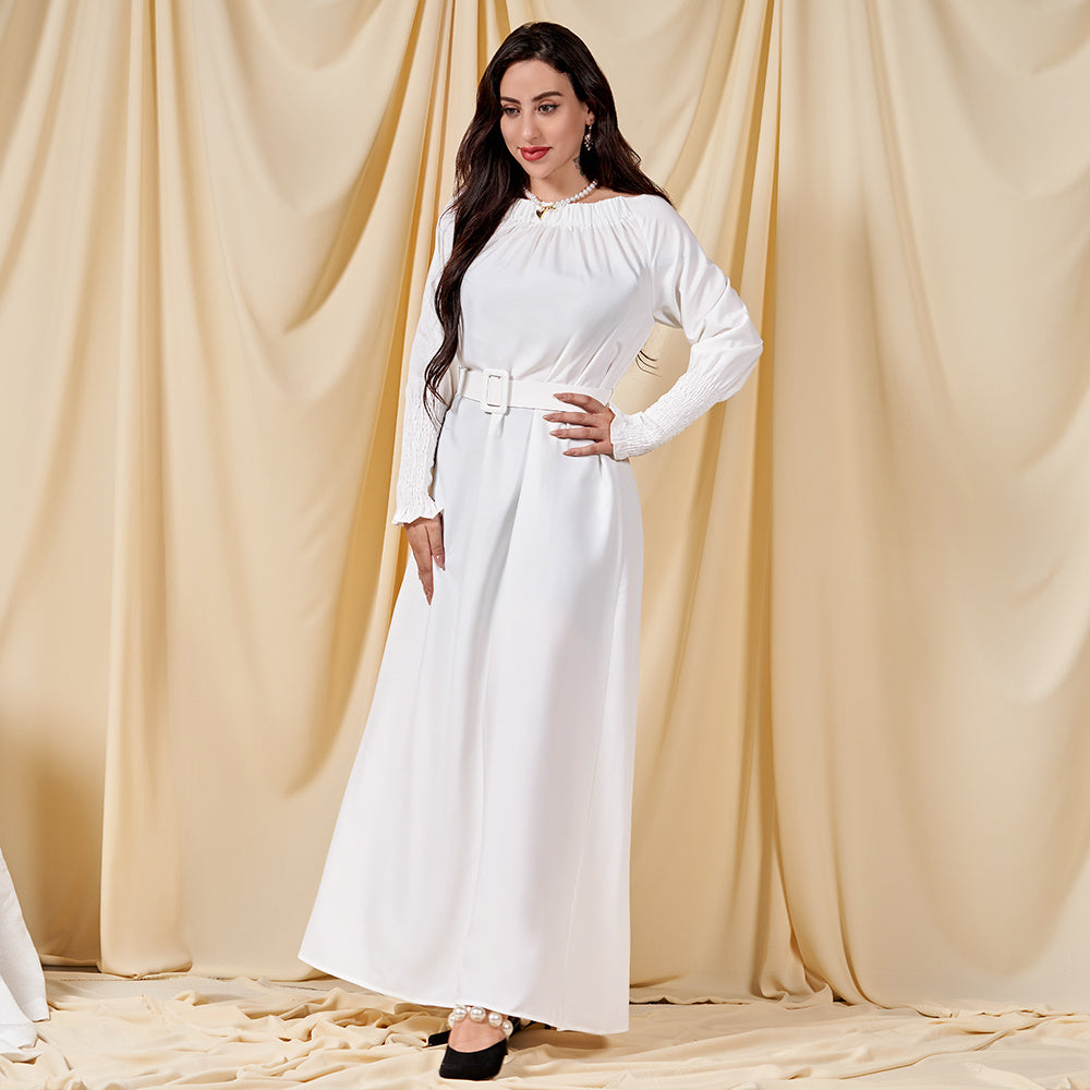 Female Celebrity Style One Word Collar Solid Color Basic Fitness Long Dress