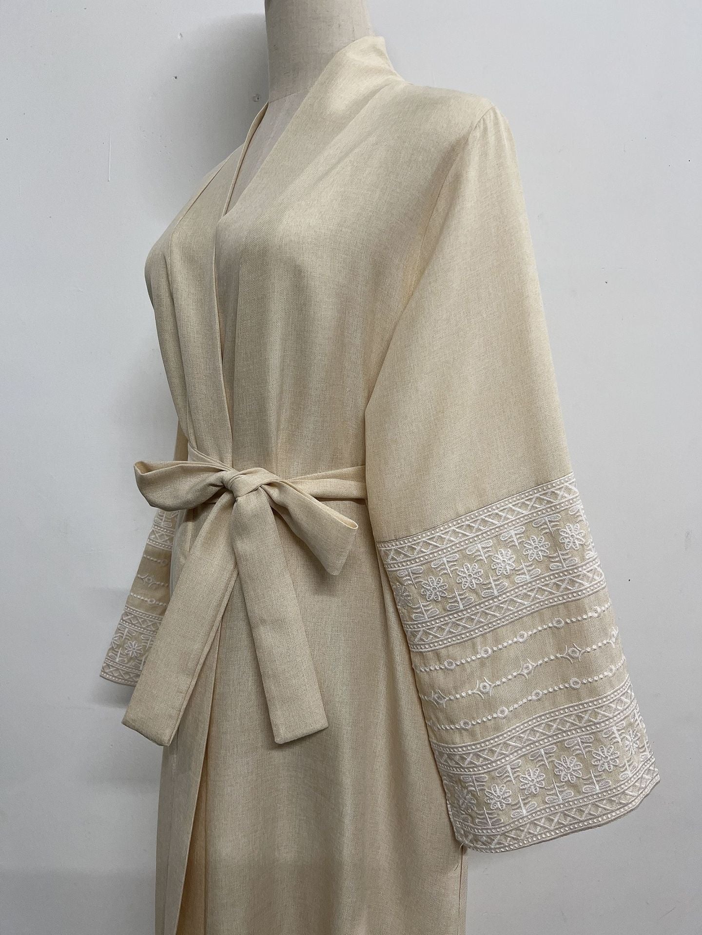 New Solid Color Stitching Tied Cardigan Embroidery Dress