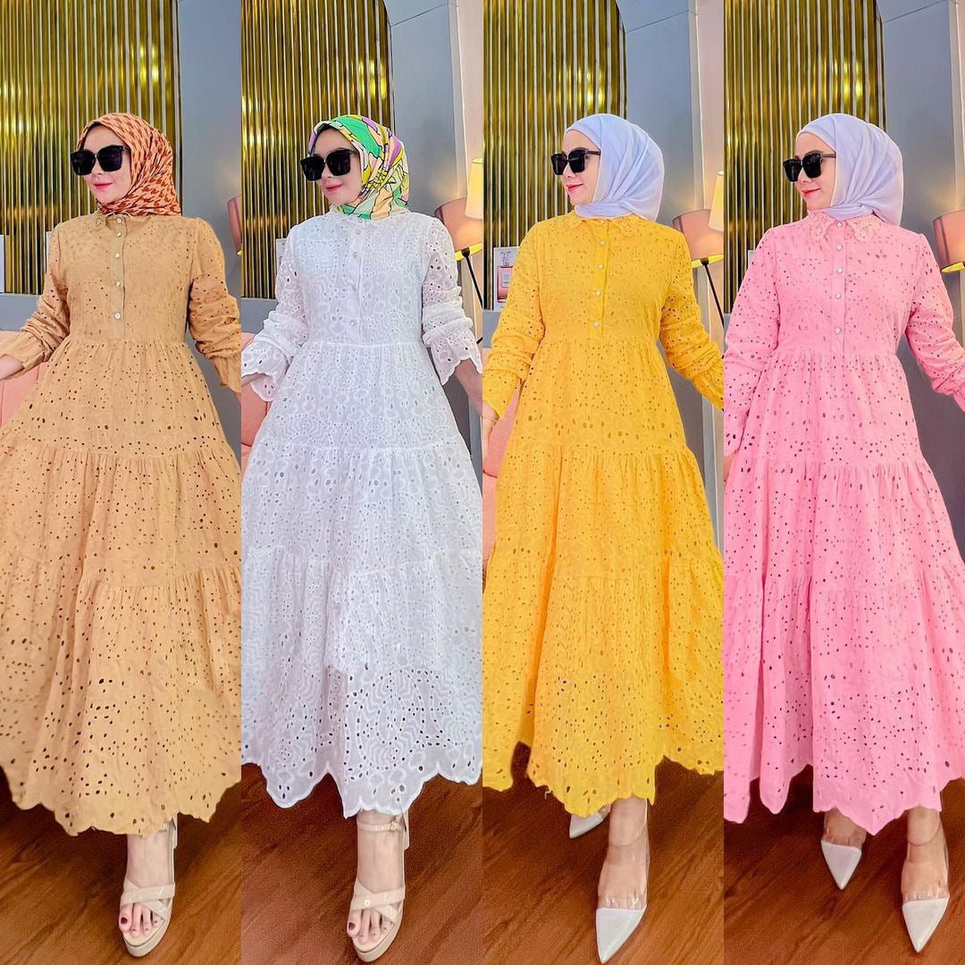 Muslim Southeast Asia Indonesia Embroidered Hollow Lace Dress