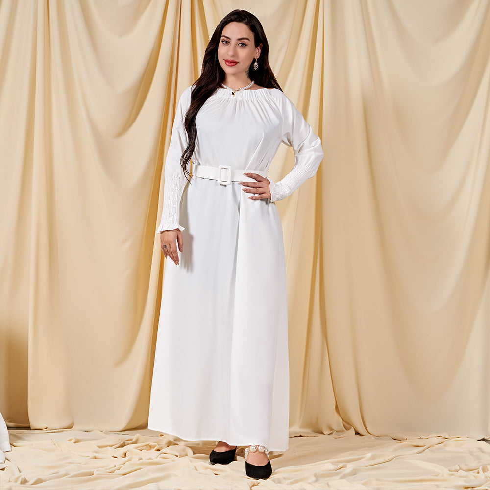 Female Celebrity Style One Word Collar Solid Color Basic Fitness Long Dress