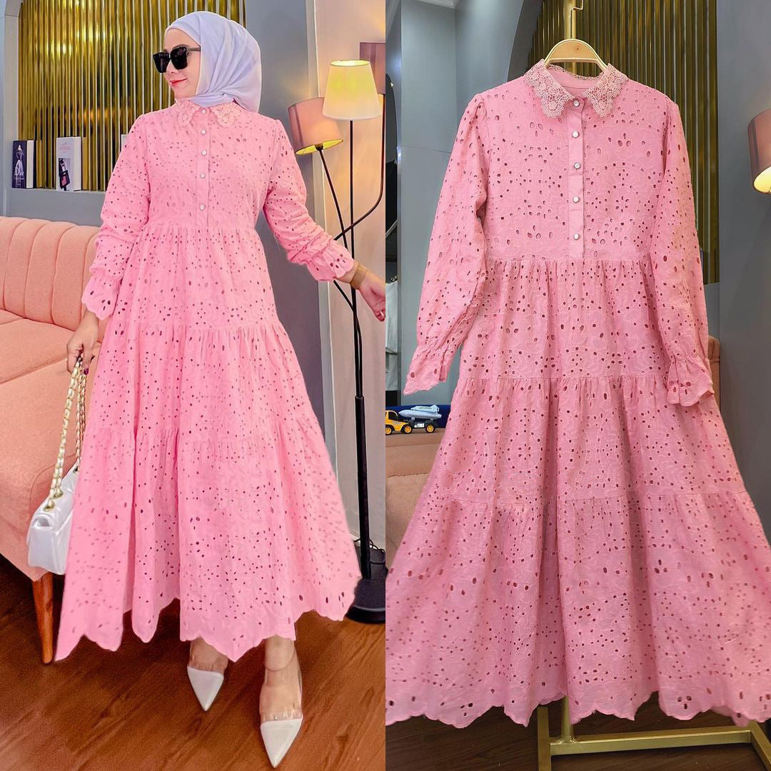 Muslim Southeast Asia Indonesia Embroidered Hollow Lace Dress