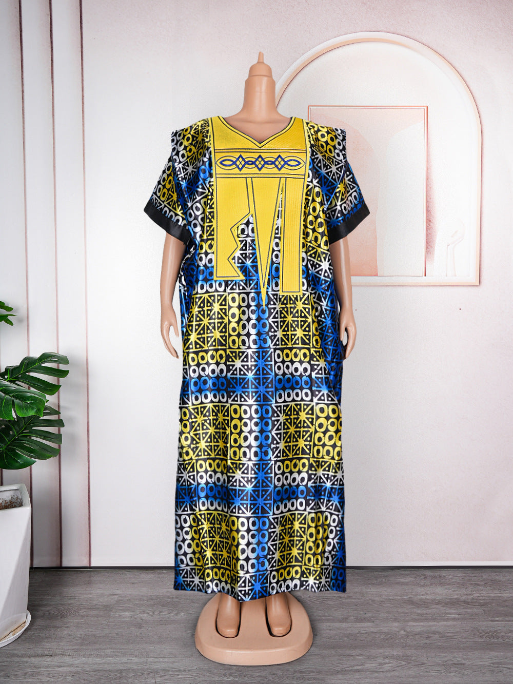 Plus Size Printed Dress Women's Embroidery Muslim Robe
