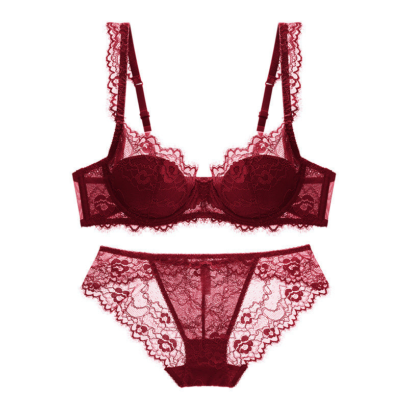 Ladies Breathable Gathered Lace Bra Underwear Set