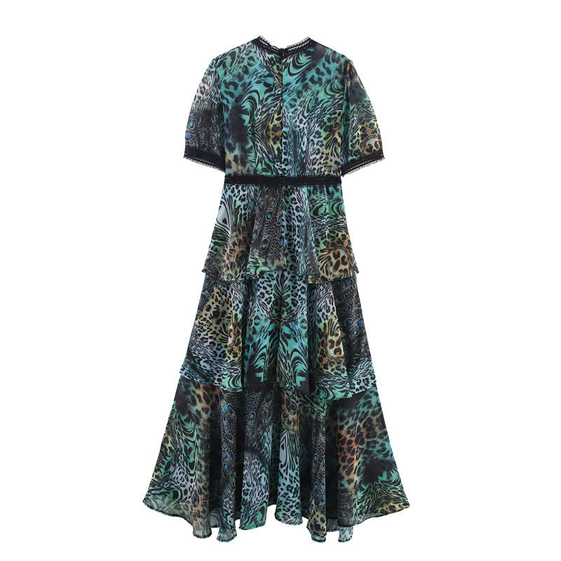 Laminated Patchwork Temperament Printed Long Skirt