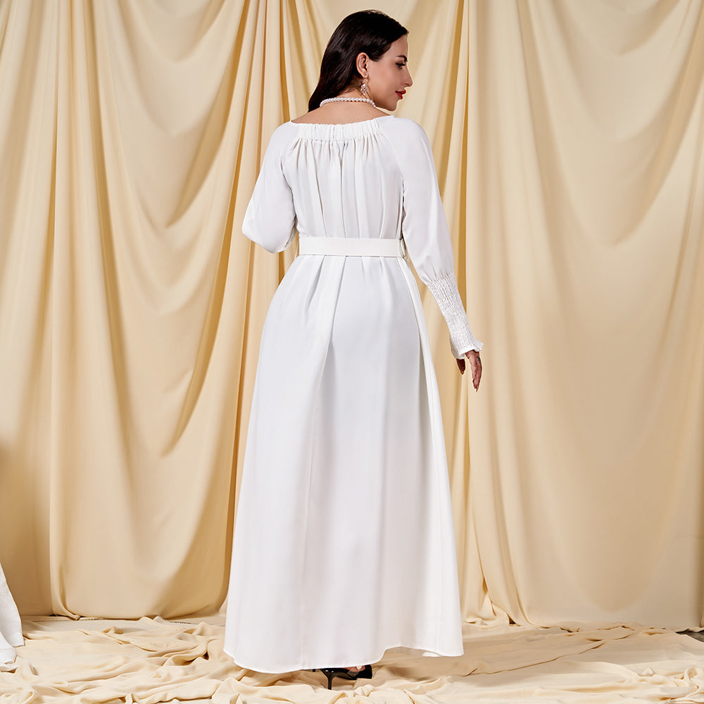 Female Celebrity Style One Word Collar Solid Color Basic Fitness Long Dress