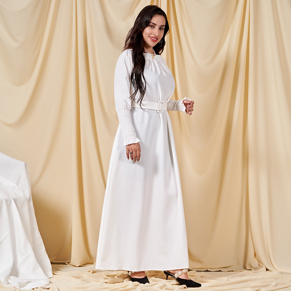 Female Celebrity Style One Word Collar Solid Color Basic Fitness Long Dress