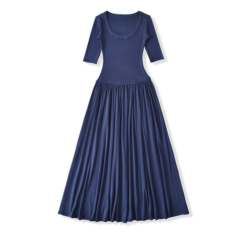 Ballet Style Slim U Collar Pleated Dress