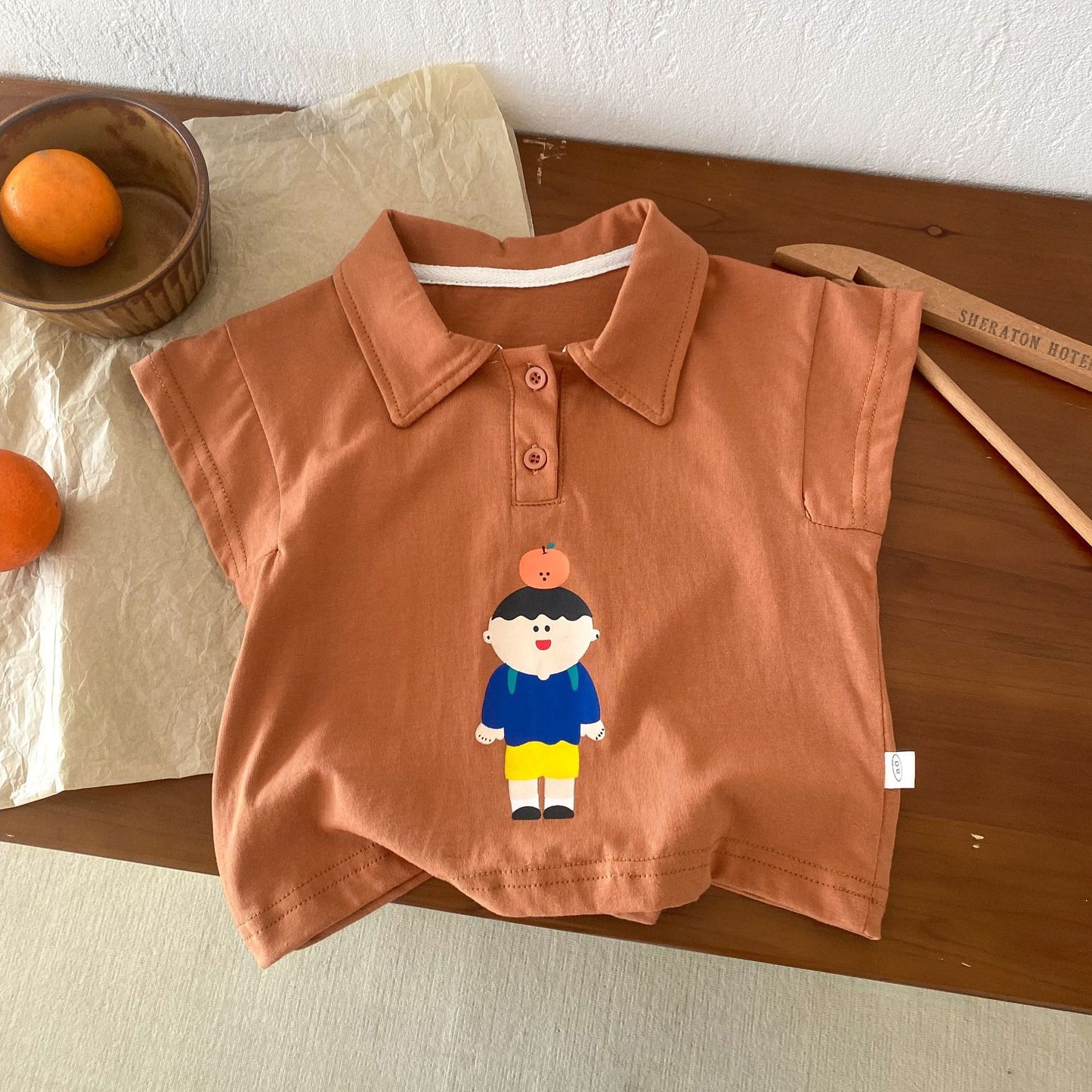 Boy's Cartoon Western Style Striped Short Sleeve