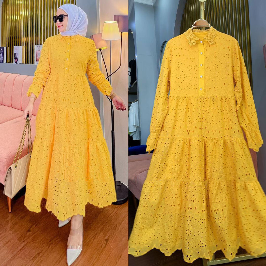 Muslim Southeast Asia Indonesia Embroidered Hollow Lace Dress
