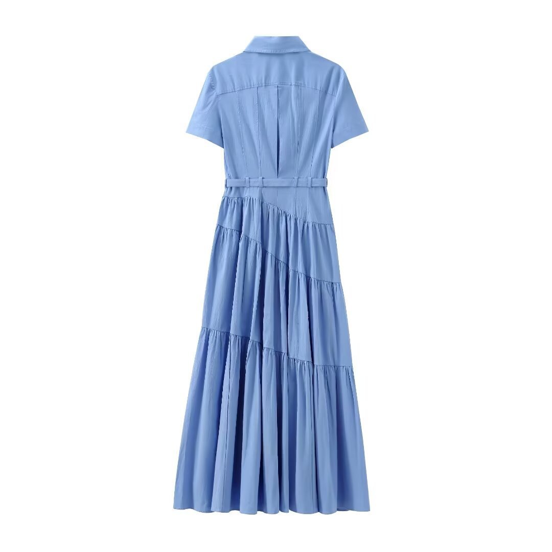 European And American Style With Belt Shirt Stitching Dress