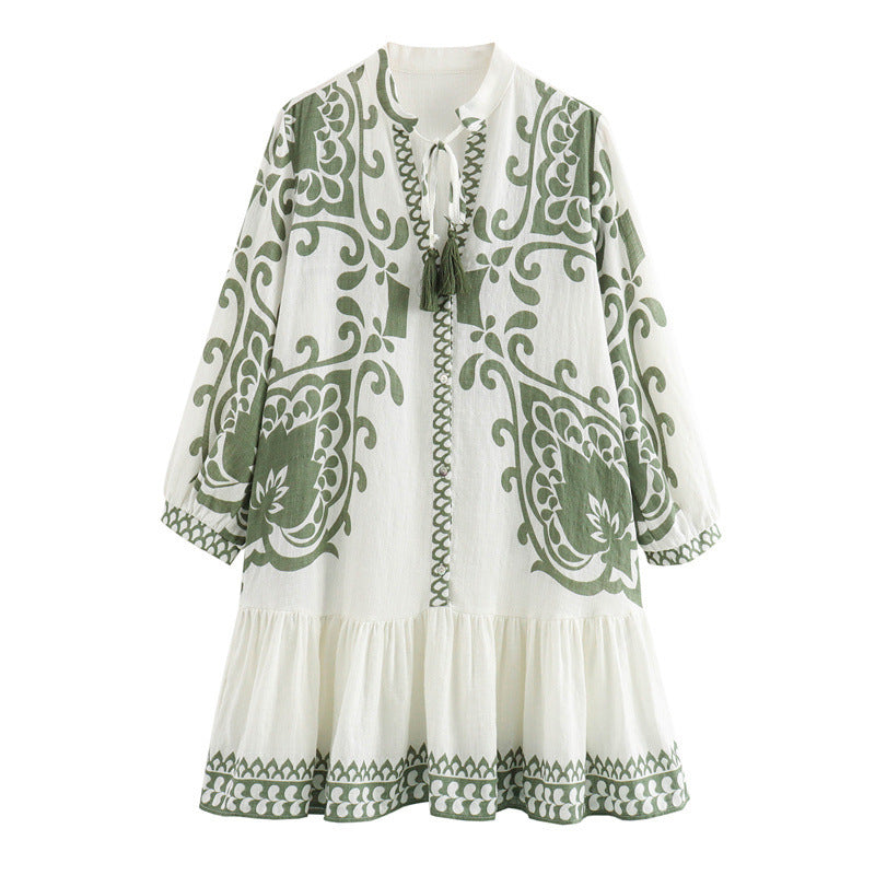 European And American Style Printing Vacation Style Mini Dress