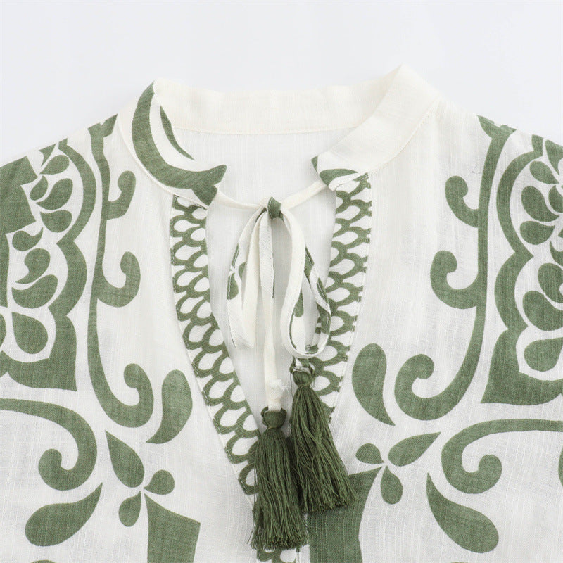 European And American Style Printing Vacation Style Mini Dress