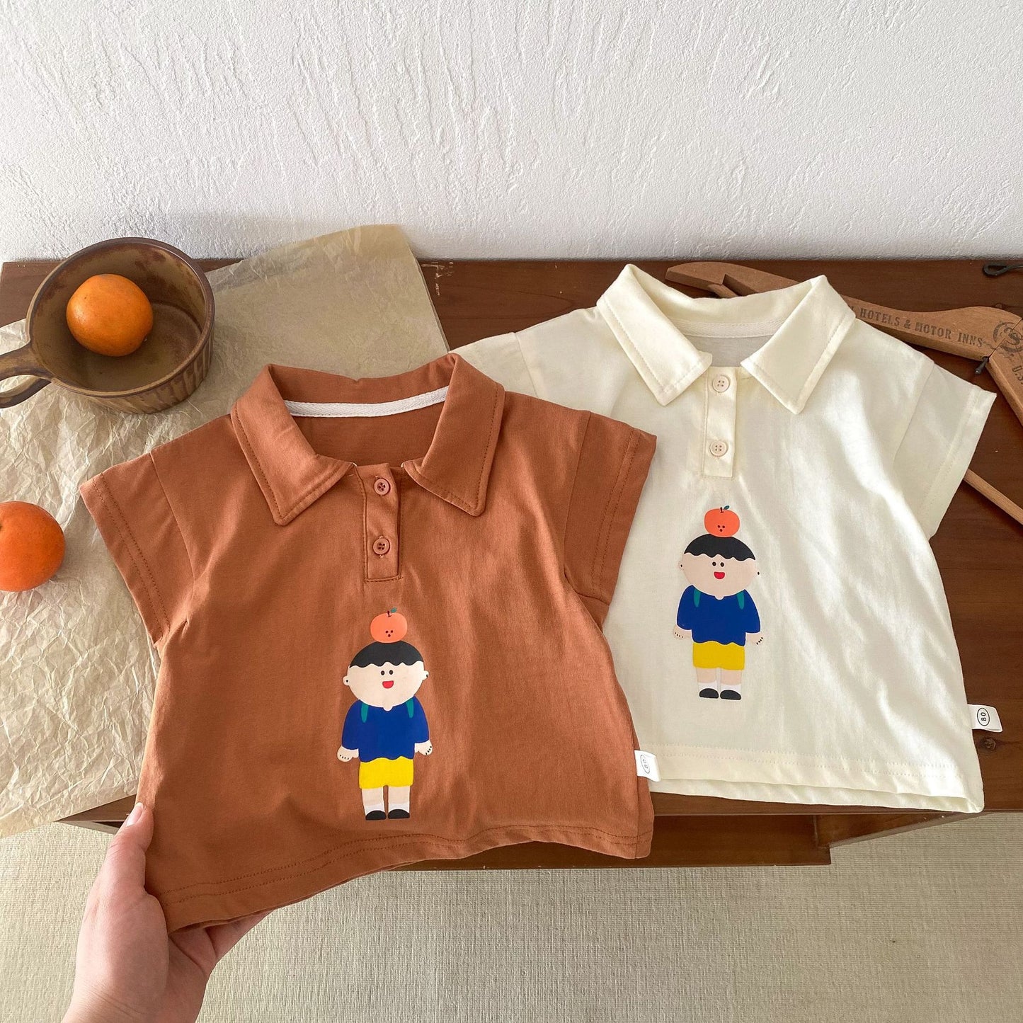 Boy's Cartoon Western Style Striped Short Sleeve