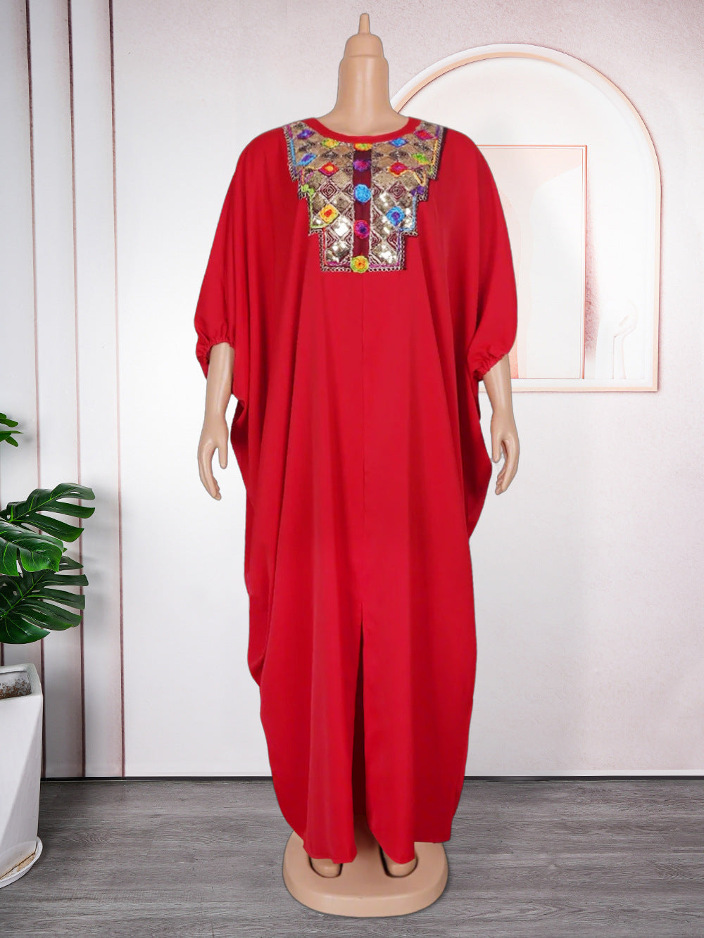 Chest Sequin Patch Dress African Women's Wear Plus Size Loose Robe