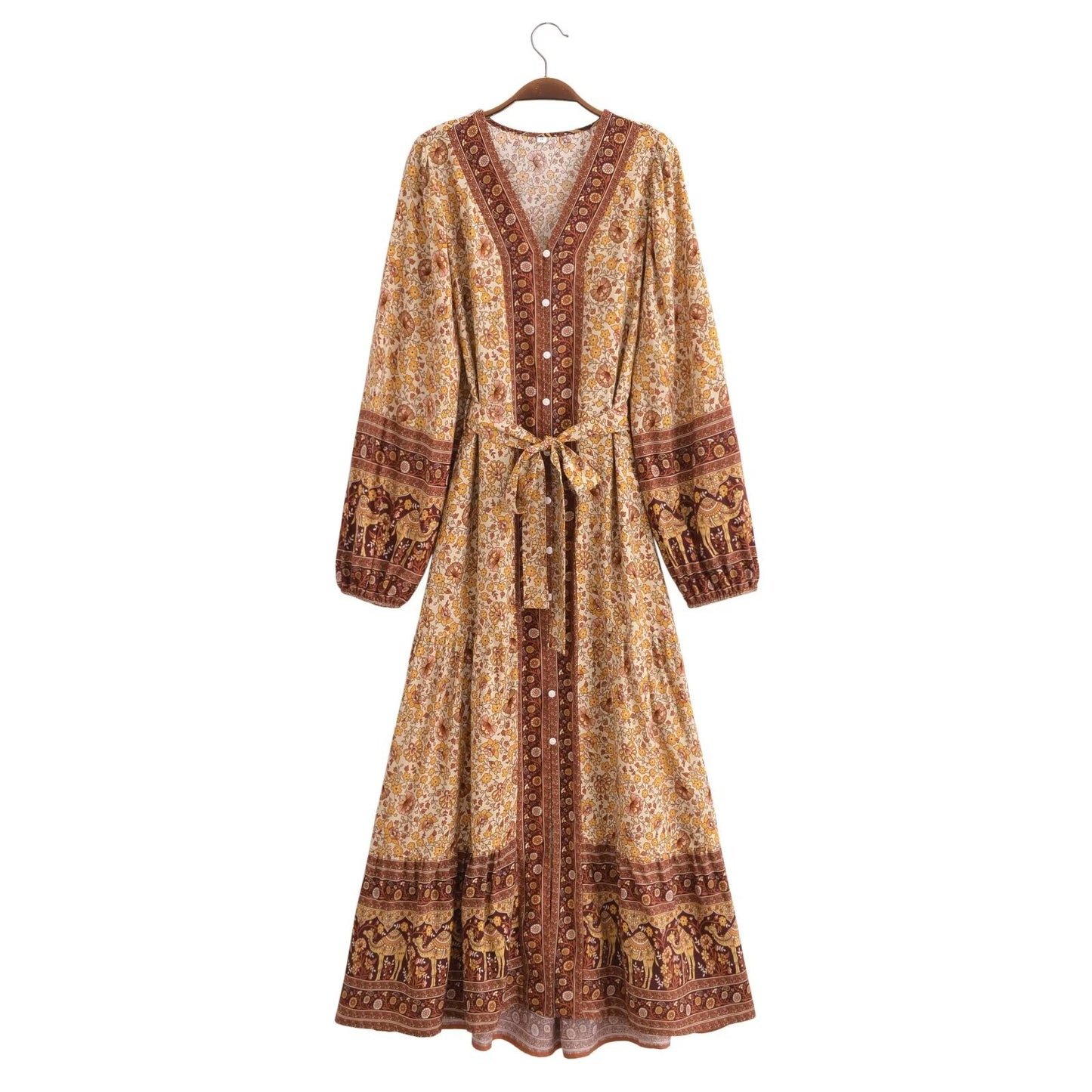 Rayon Watermark Positioning Flower Belt Dress
