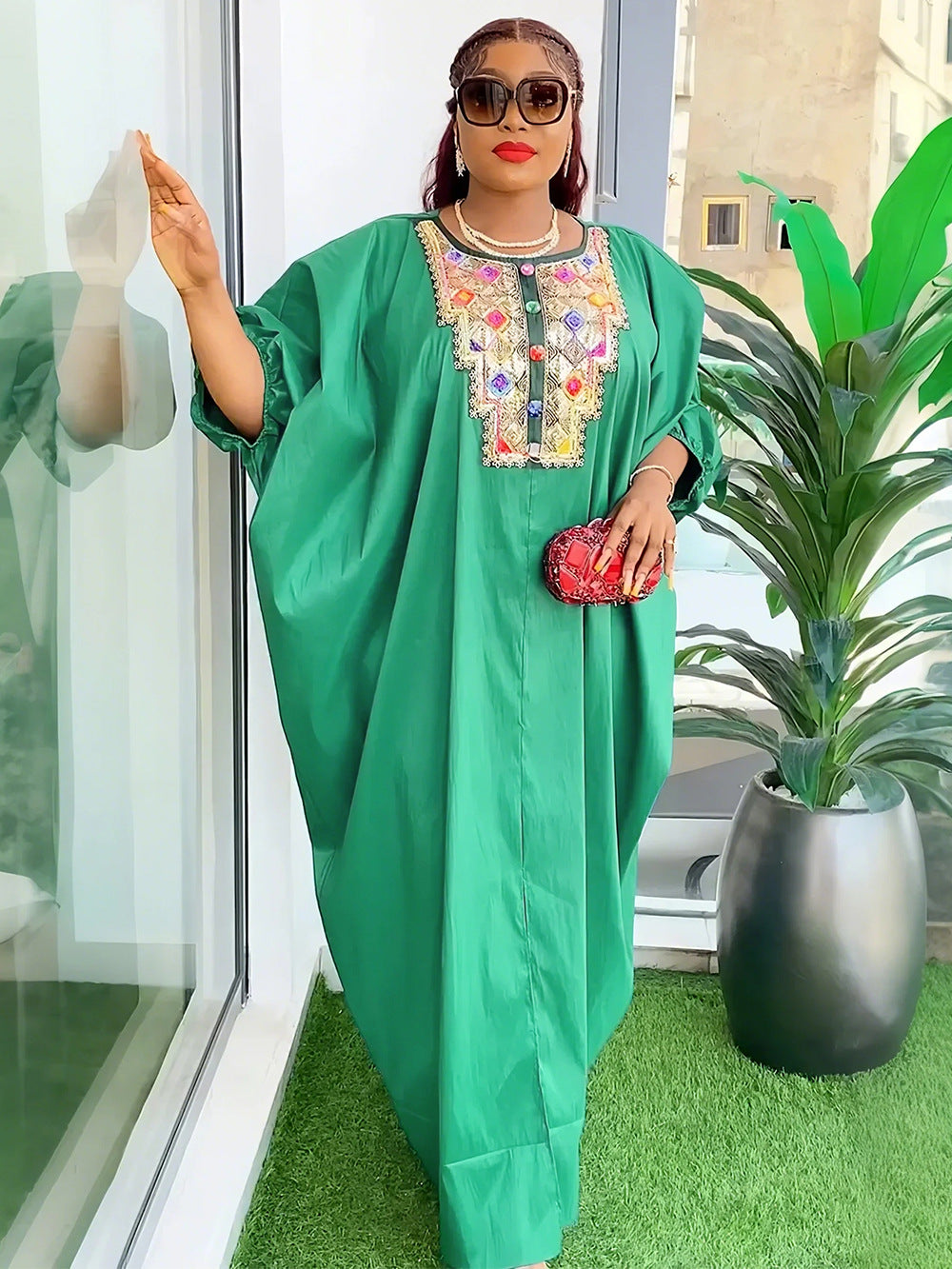Chest Sequin Patch Dress African Women's Wear Plus Size Loose Robe