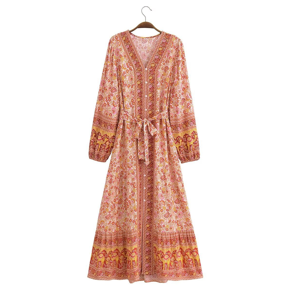 Rayon Watermark Positioning Flower Belt Dress