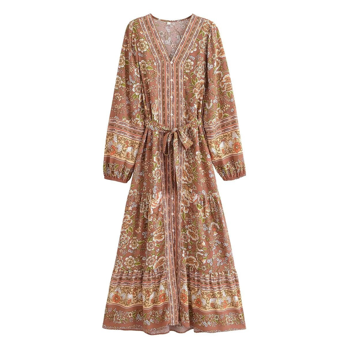Rayon Watermark Positioning Flower Belt Dress