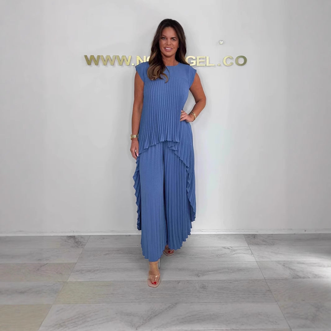 Women's Pleated Suit Short Sleeve