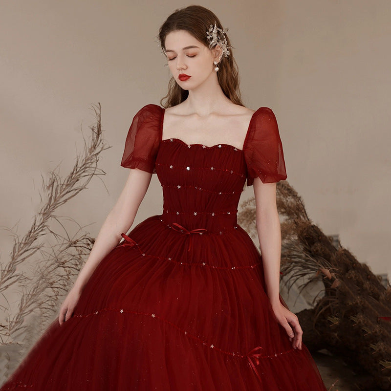 Slimming Engagement Puff Sleeve Evening Dress Princess Style