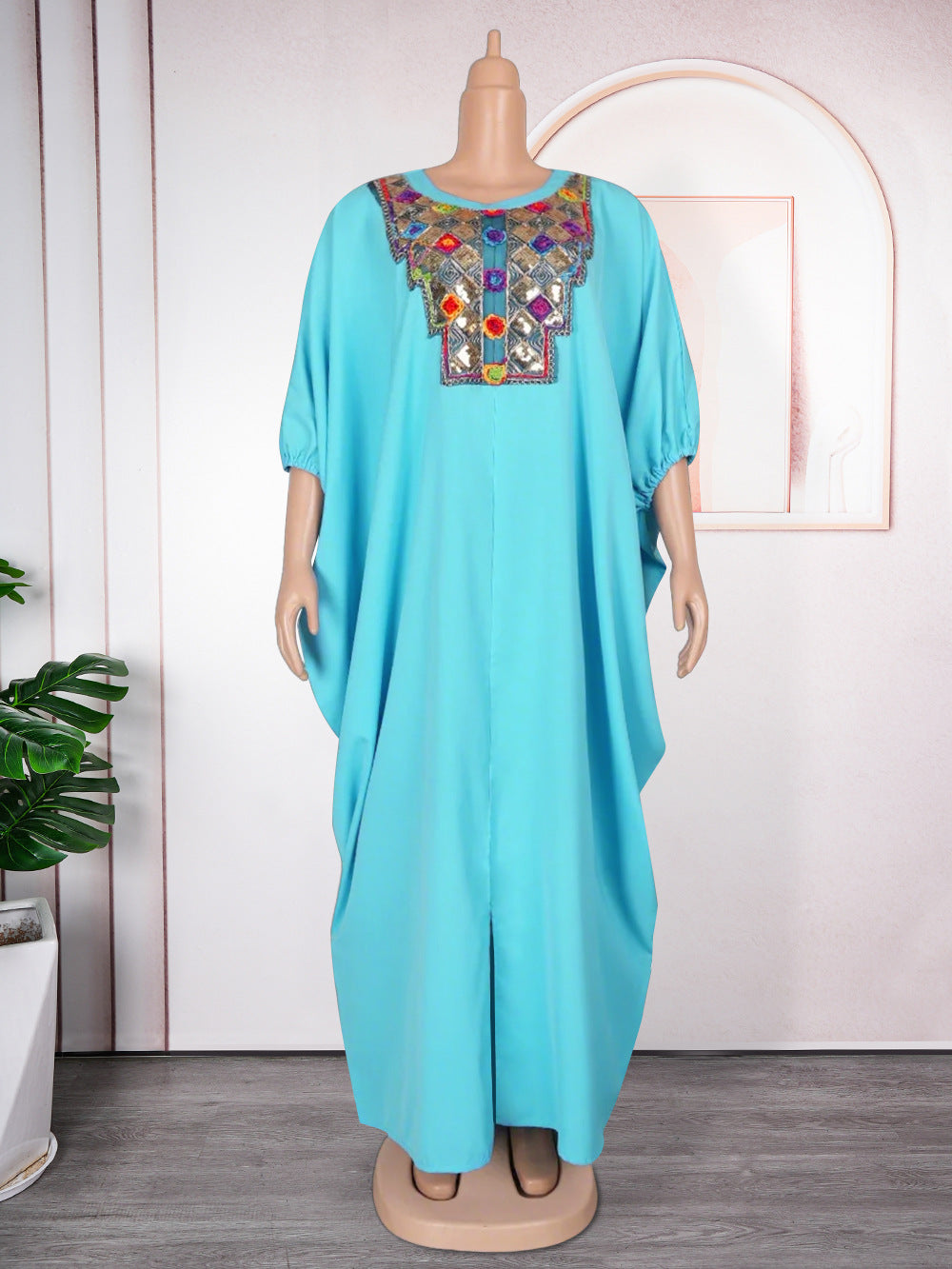 Chest Sequin Patch Dress African Women's Wear Plus Size Loose Robe