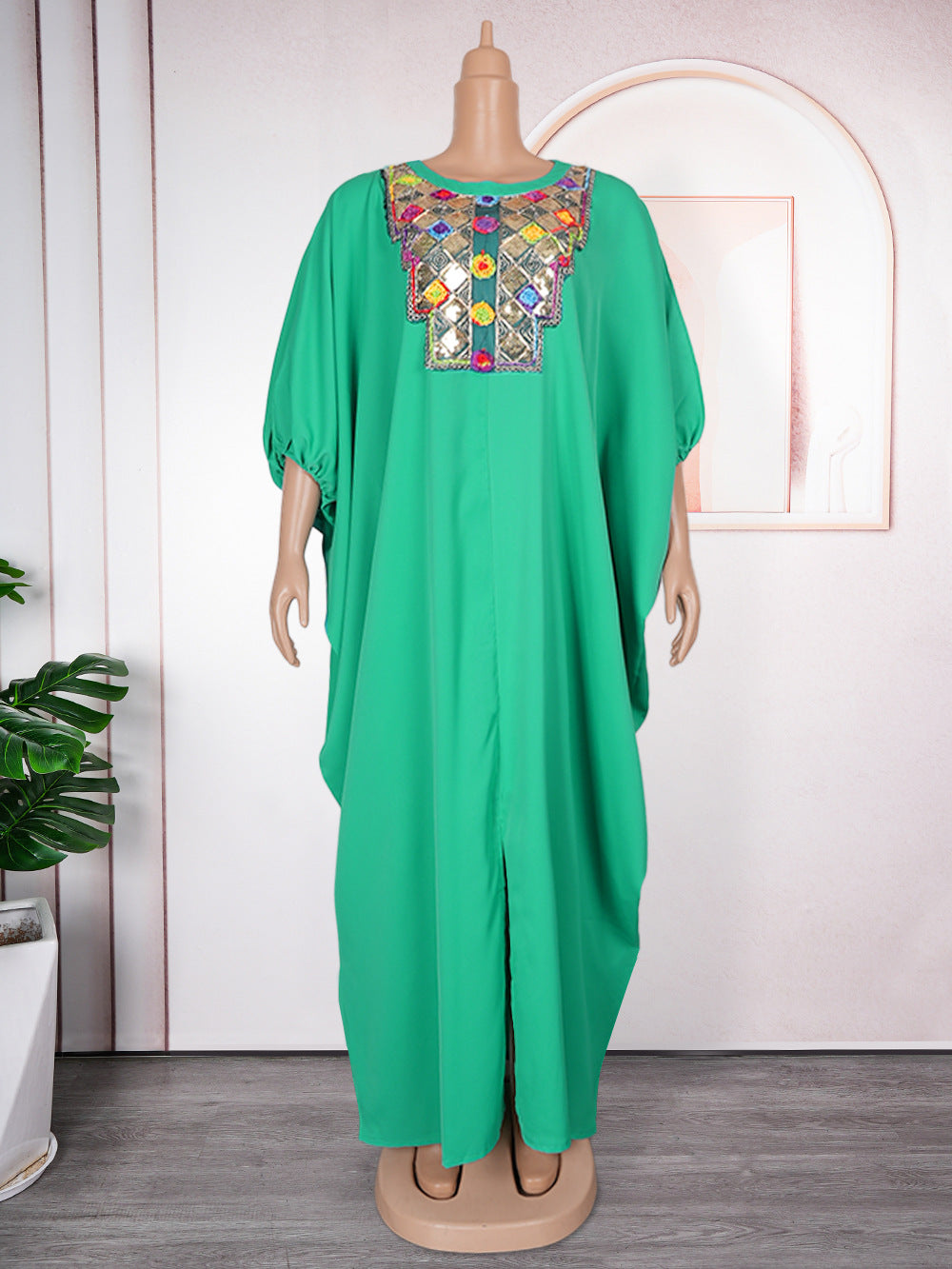 Chest Sequin Patch Dress African Women's Wear Plus Size Loose Robe