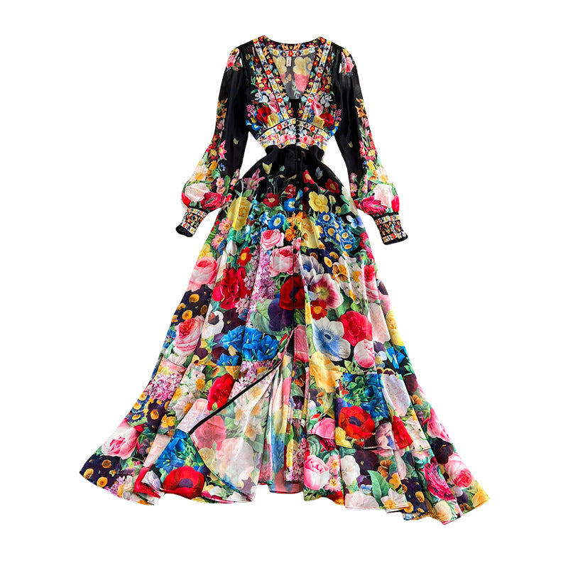 French Waist-controlled Large Hem Single-breasted Over-the-knee Elegant Dress