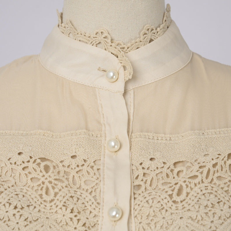 Vacation Style Half Sleeve Refined Handmade Lace Stitching Lantern Swing Dress