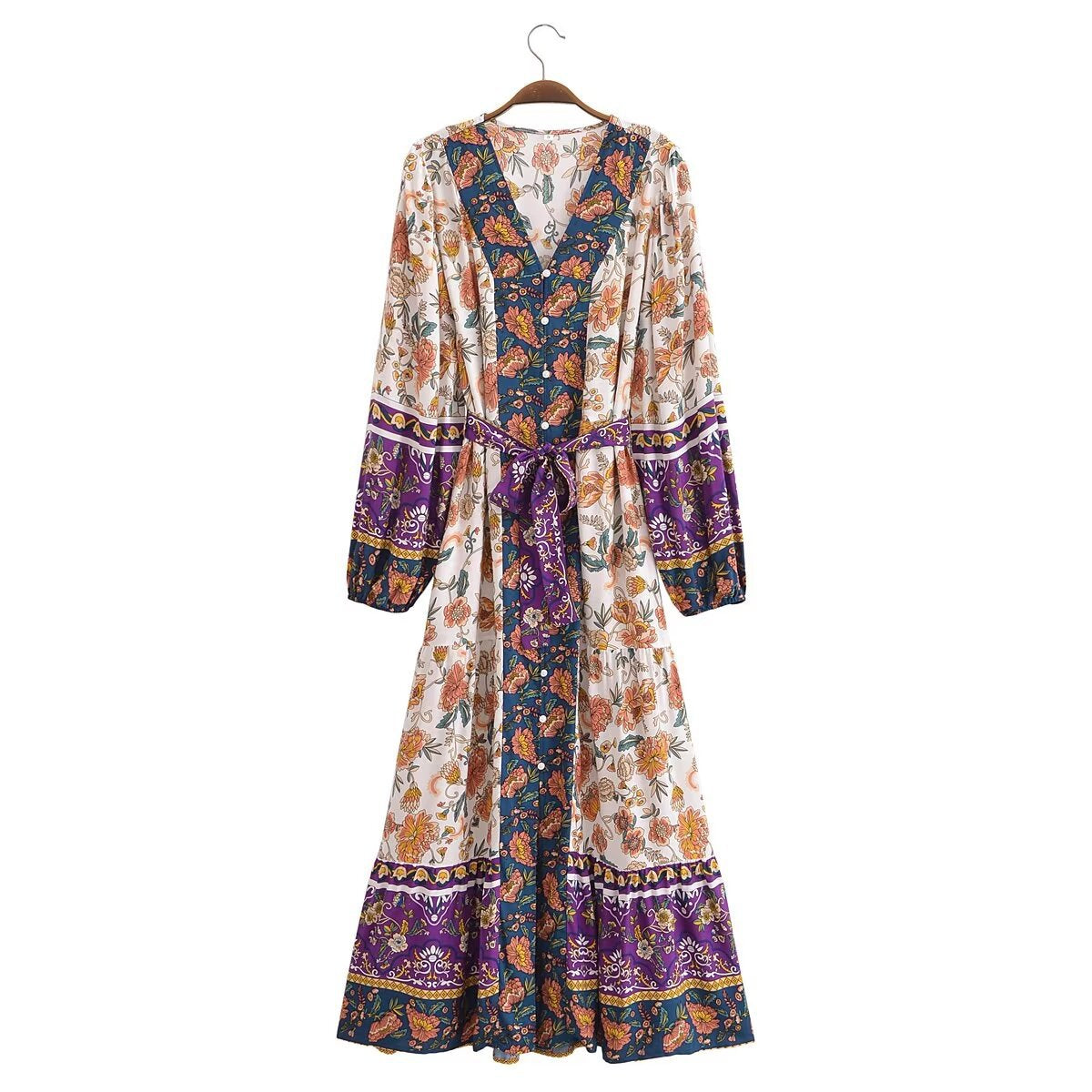 Rayon Watermark Positioning Flower Belt Dress