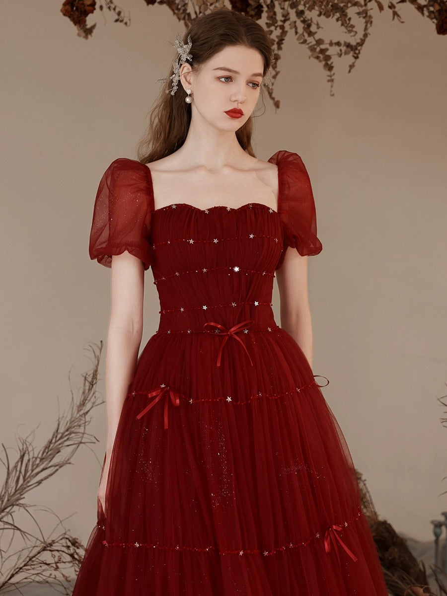 Slimming Engagement Puff Sleeve Evening Dress Princess Style