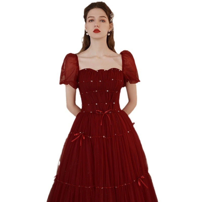 Slimming Engagement Puff Sleeve Evening Dress Princess Style