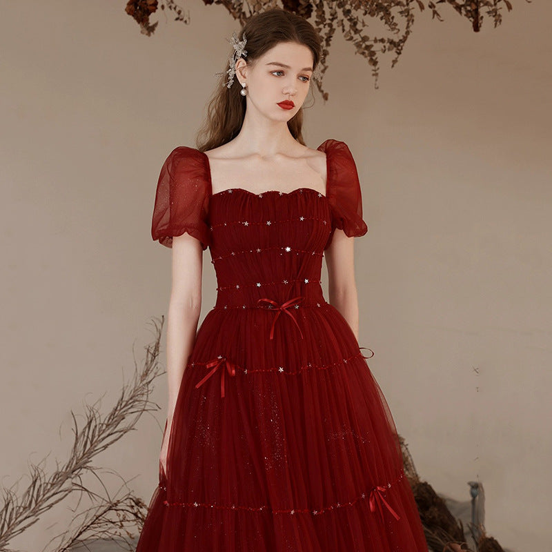 Slimming Engagement Puff Sleeve Evening Dress Princess Style