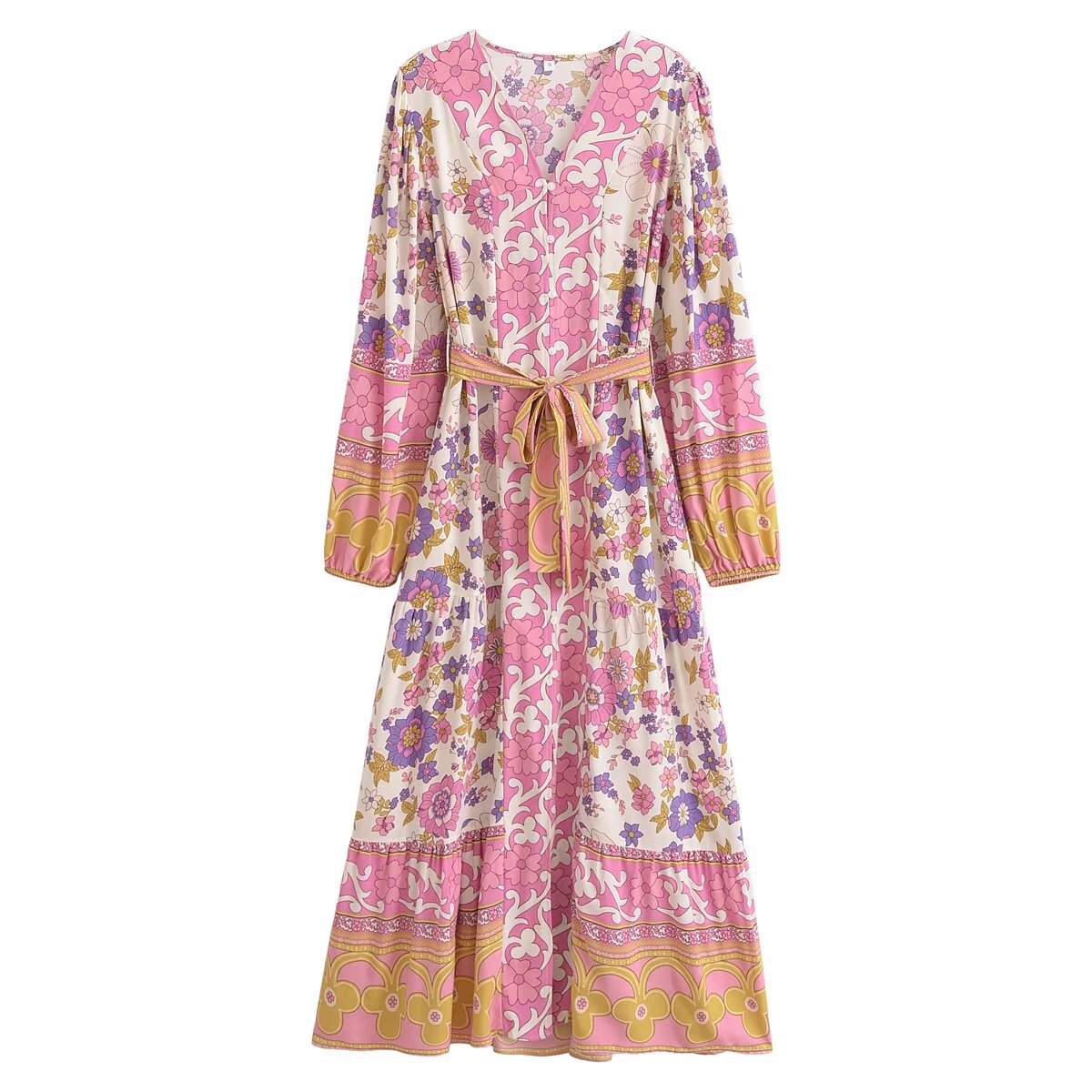Rayon Watermark Positioning Flower Belt Dress