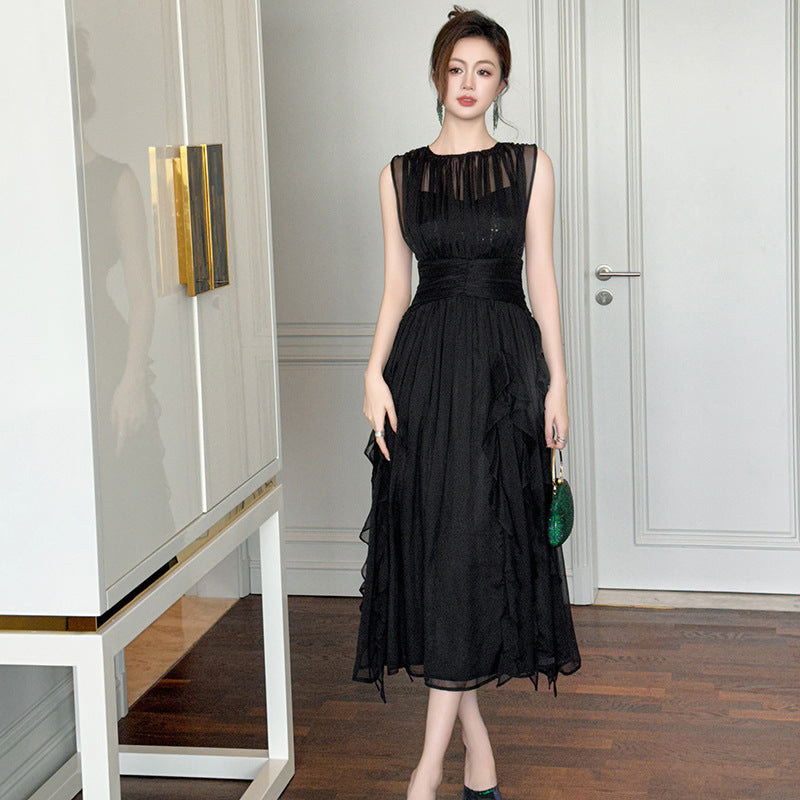 Show Thin Black Chiffon Dress
