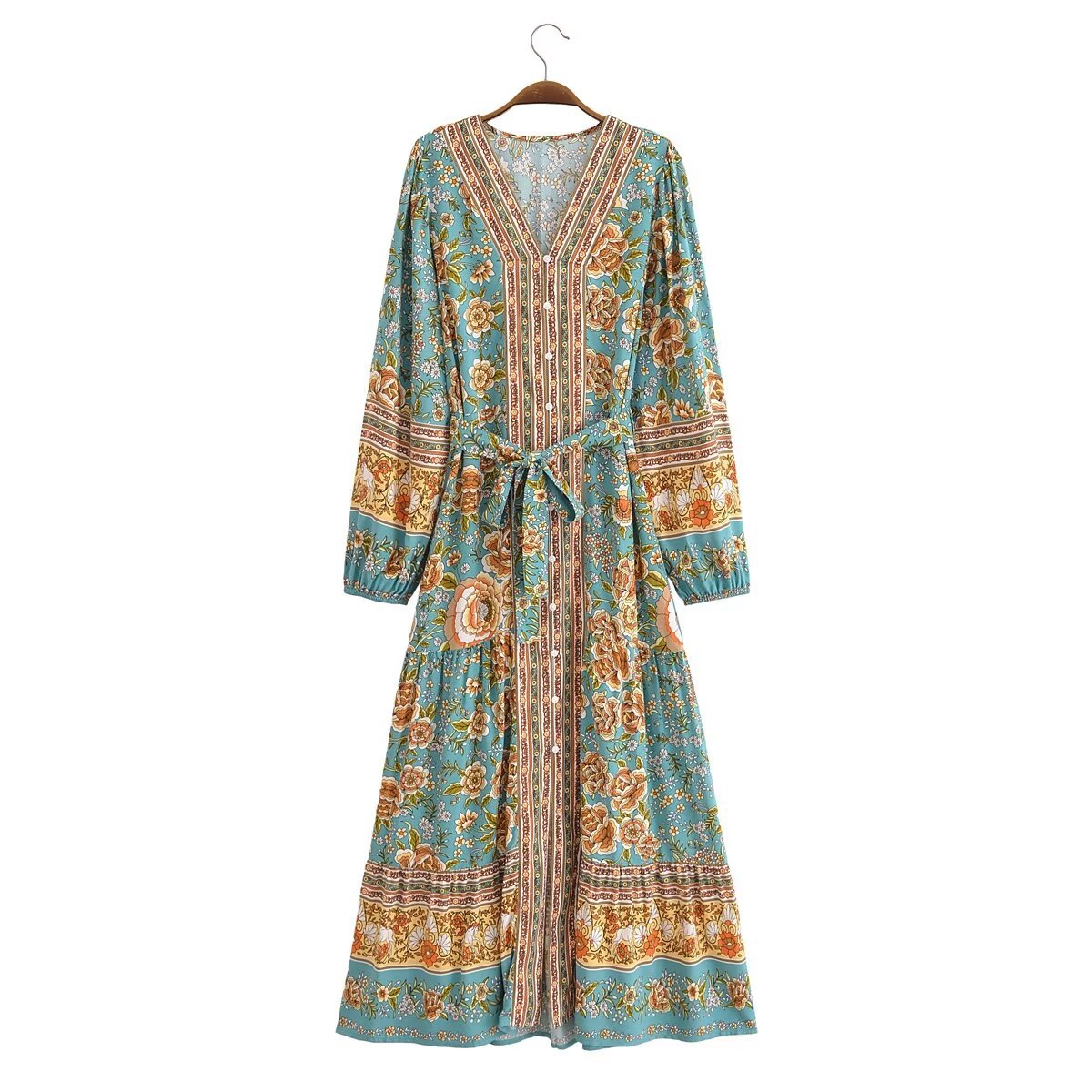 Rayon Watermark Positioning Flower Belt Dress