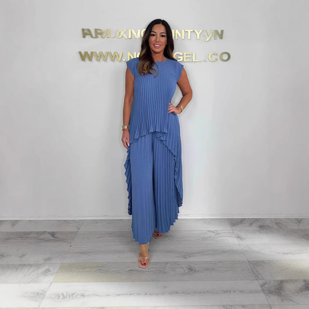 Women's Pleated Suit Short Sleeve