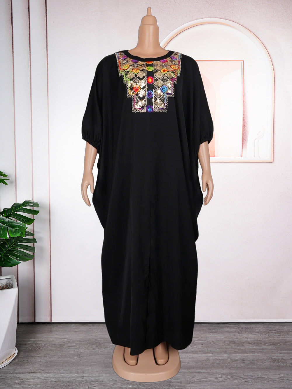 Chest Sequin Patch Dress African Women's Wear Plus Size Loose Robe