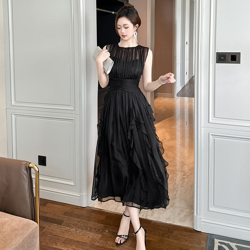 Show Thin Black Chiffon Dress