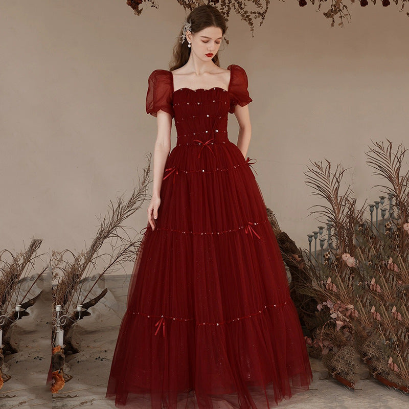 Slimming Engagement Puff Sleeve Evening Dress Princess Style