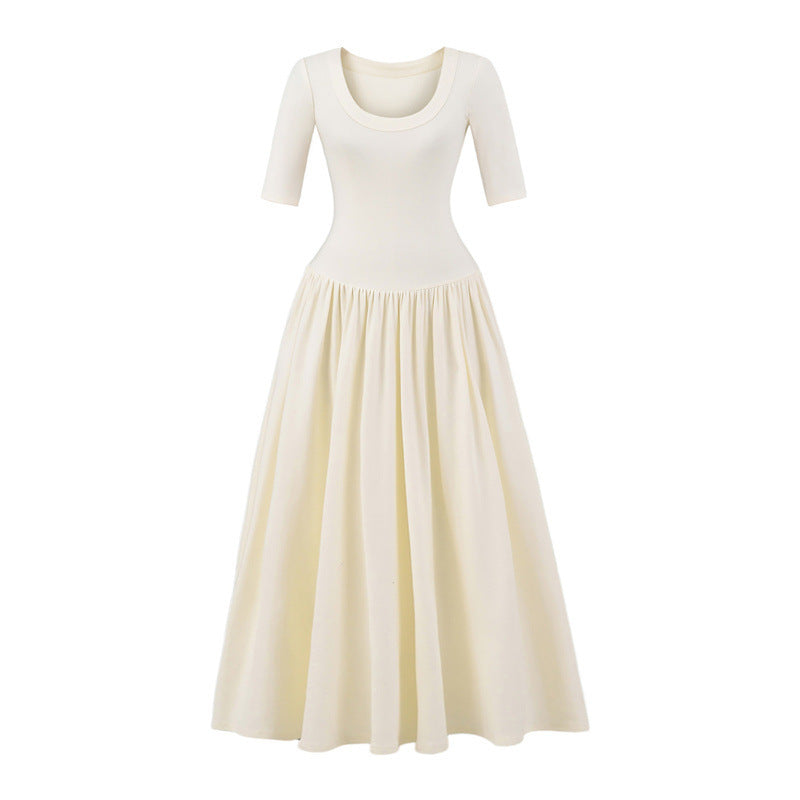 Ballet Style Slim U Collar Pleated Dress