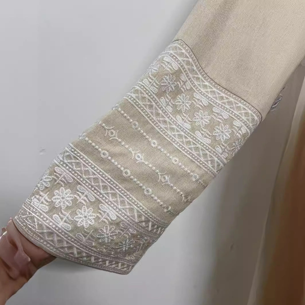 New Solid Color Stitching Tied Cardigan Embroidery Dress