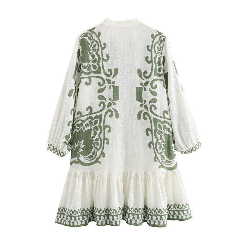 European And American Style Printing Vacation Style Mini Dress