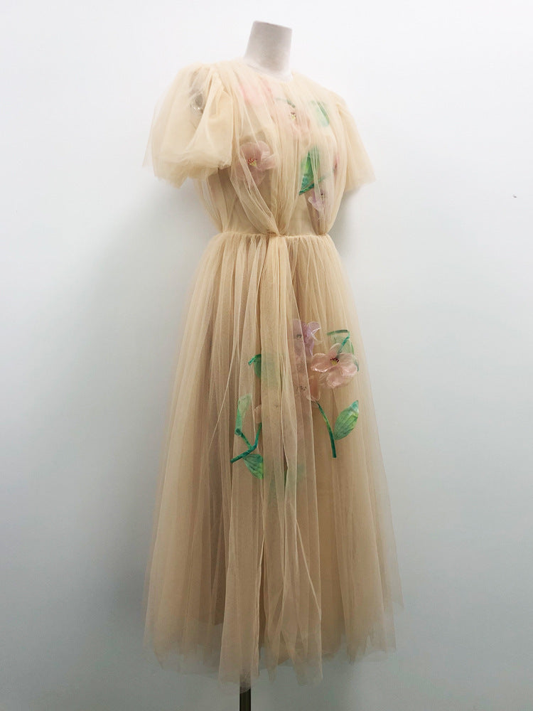Designer Heavy Industry Net Yarn Hand-stitched Flower Fairy Dress