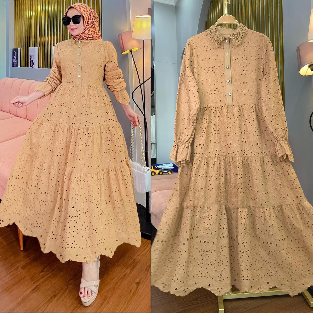 Muslim Southeast Asia Indonesia Embroidered Hollow Lace Dress