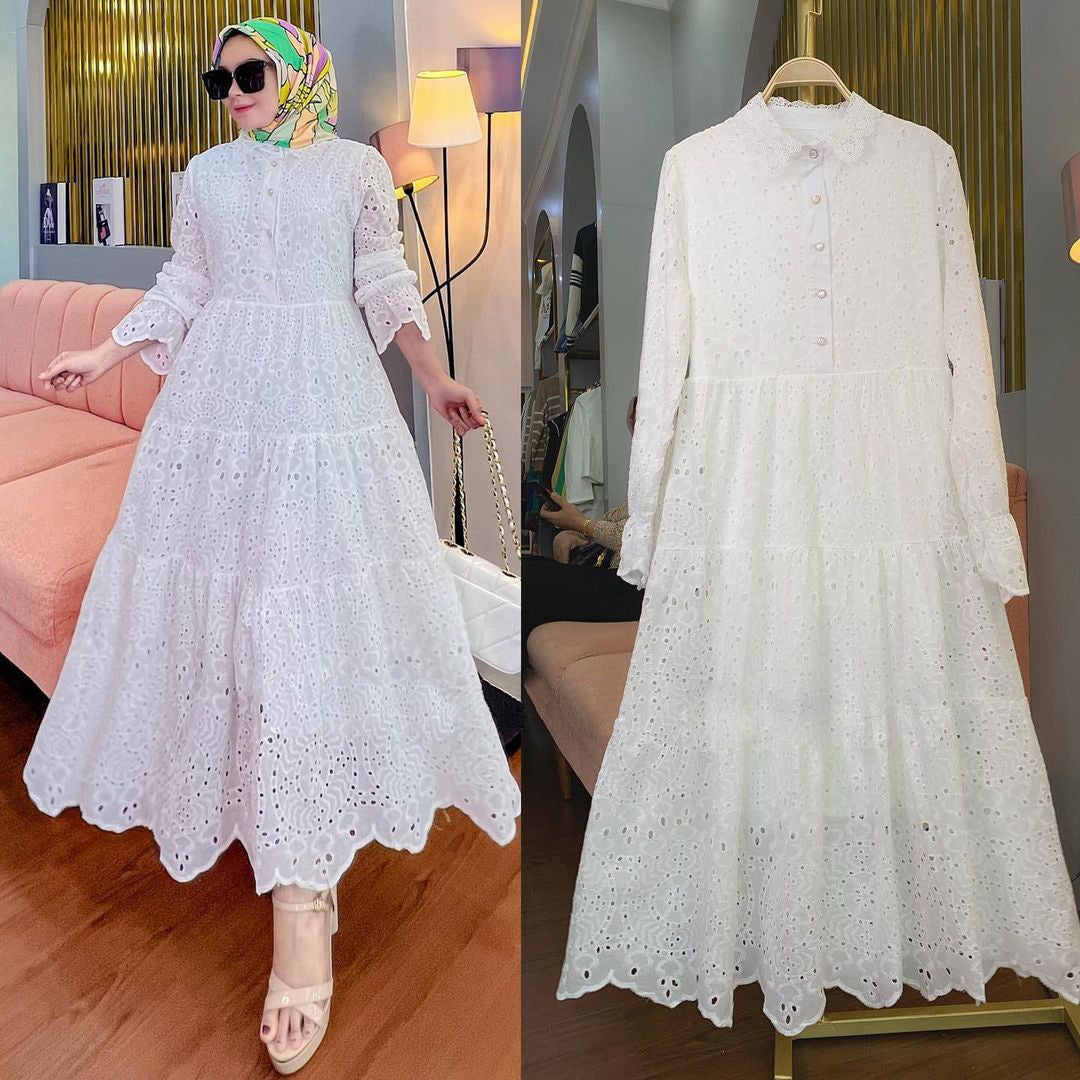 Muslim Southeast Asia Indonesia Embroidered Hollow Lace Dress