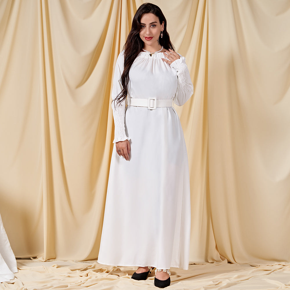 Female Celebrity Style One Word Collar Solid Color Basic Fitness Long Dress