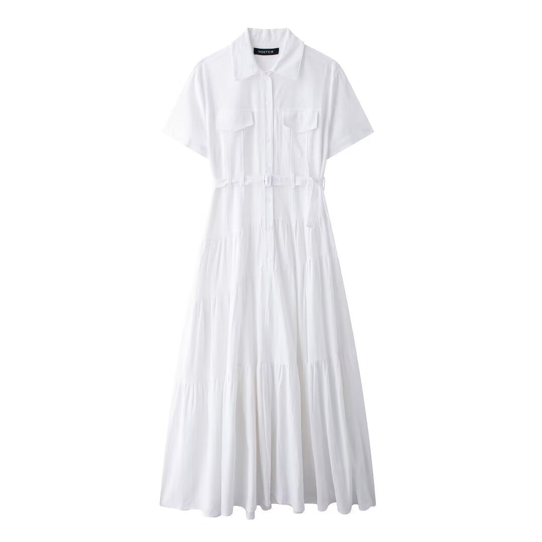 European And American Style With Belt Shirt Stitching Dress