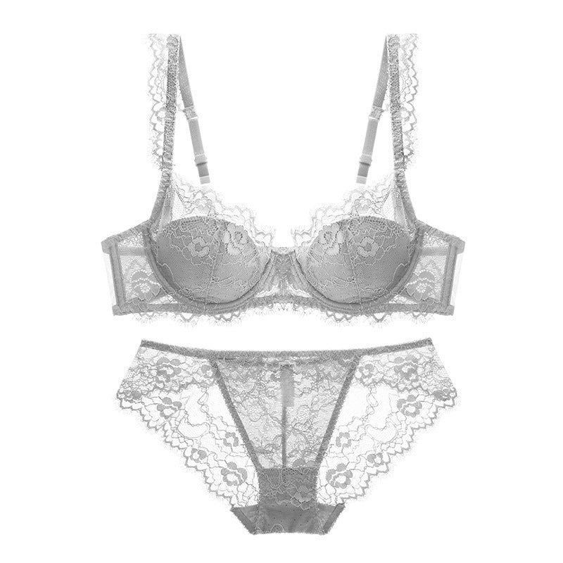 Ladies Breathable Gathered Lace Bra Underwear Set